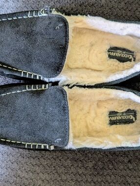 Koolaburra Black Suede Slip-On Loafers with Cream Shearling Lining